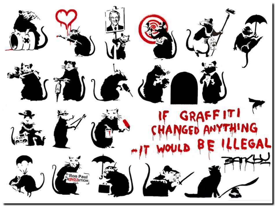 BANKSY STREET ART *FRAMED* CANVAS PRINT Rats collage 18x12