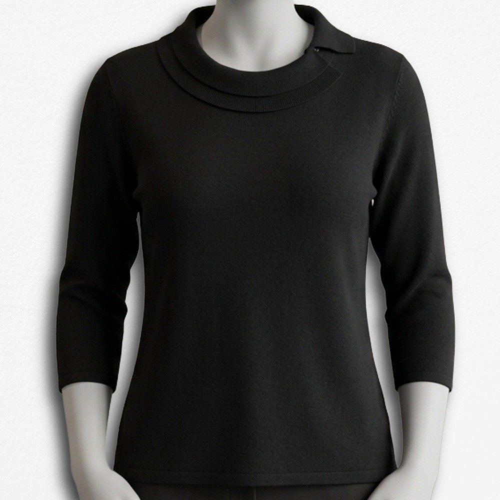 Vintage Sag Harbor Petite Large Black 3/4 Sleeve Acrylic Knit Sweater Top