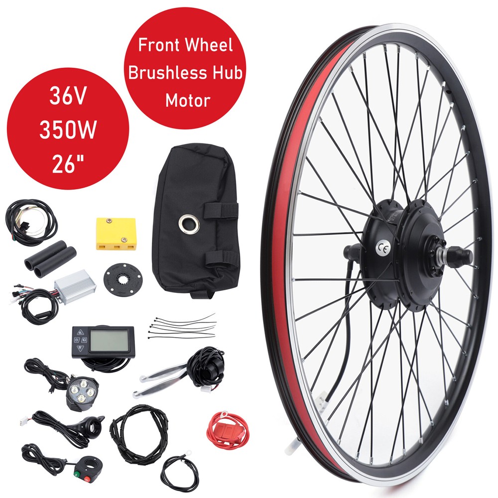 26-Inch 350W 36V Electric Bike Front Wheel Hub Motor Conversion Kit with LCD Display