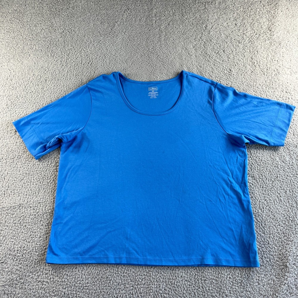 NEW LL Bean T Shirt Womens Plus Size 2X Blue Top Tee Supima Cotton Round Neck