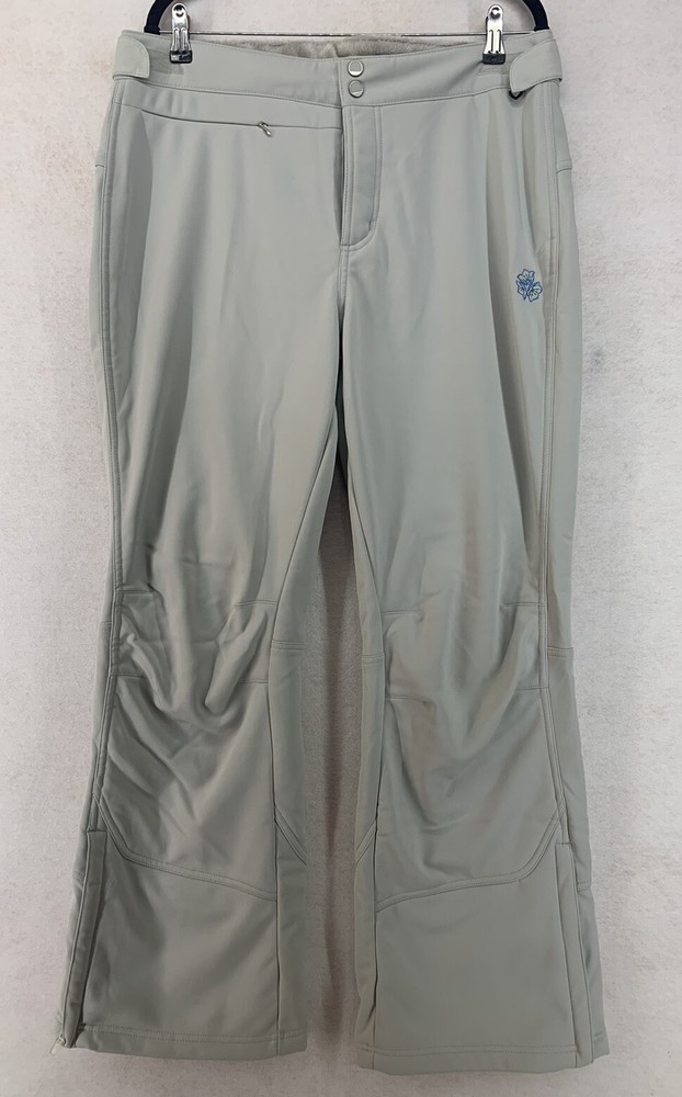 LL Bean Snow Softshell Waterproof Fleece Gray Ski Winter Pants Womens Size L
