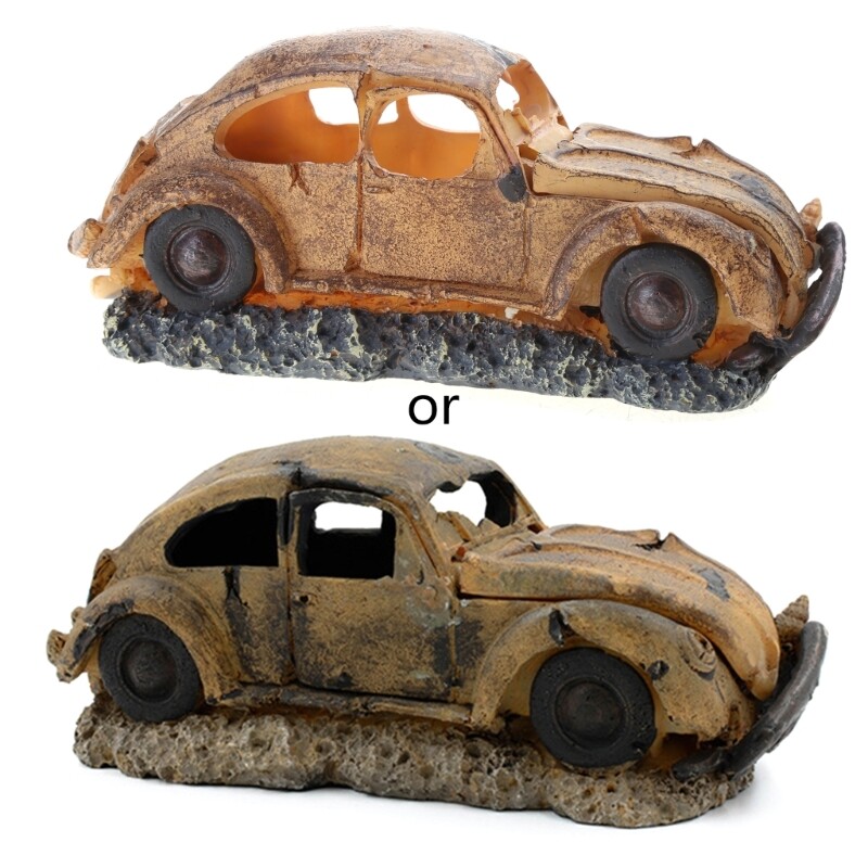 Aquarium Decor Resin Wreck Vehicles with Realistic Details Fish for Hideout