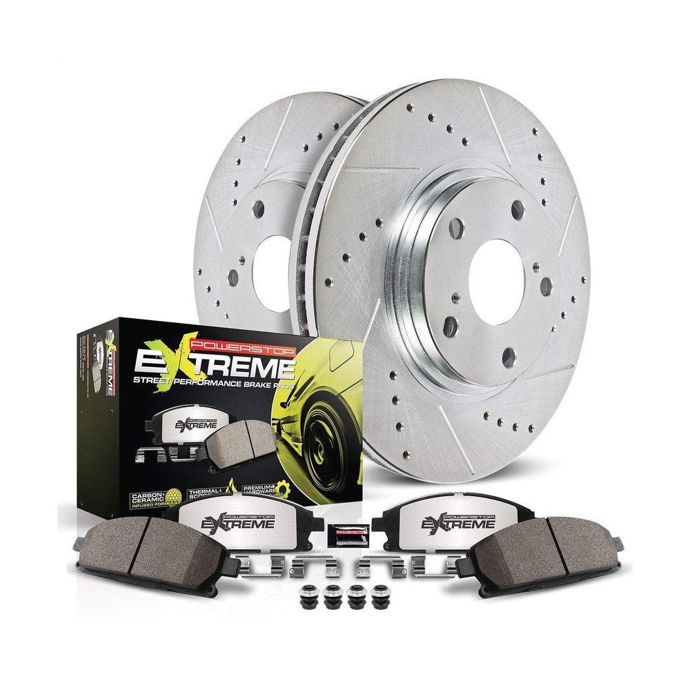 Power Stop K6812-26 Rear Z26 Carbon Fiber Brake Pads with Drilled & Slotted B...