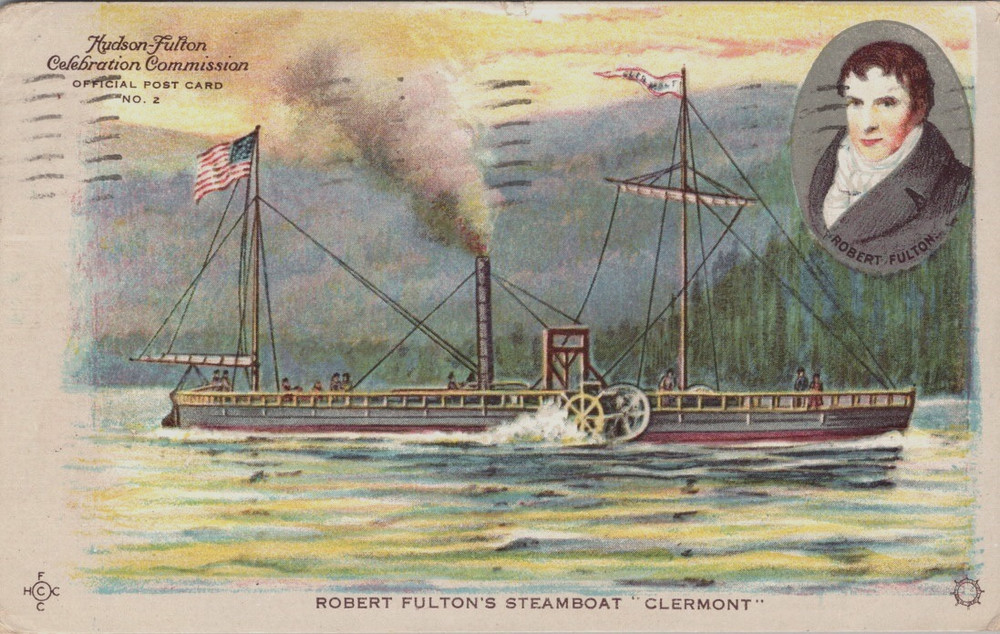 Hudson Robert Fulton Celebration 1600- 1909  Steamboat Clermont Postcard PM 1909