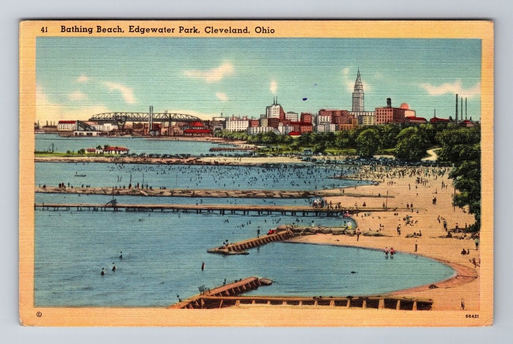 Cleveland OH-Ohio, Edgewater Park, Bathing Beach, Vintage Souvenir Postcard