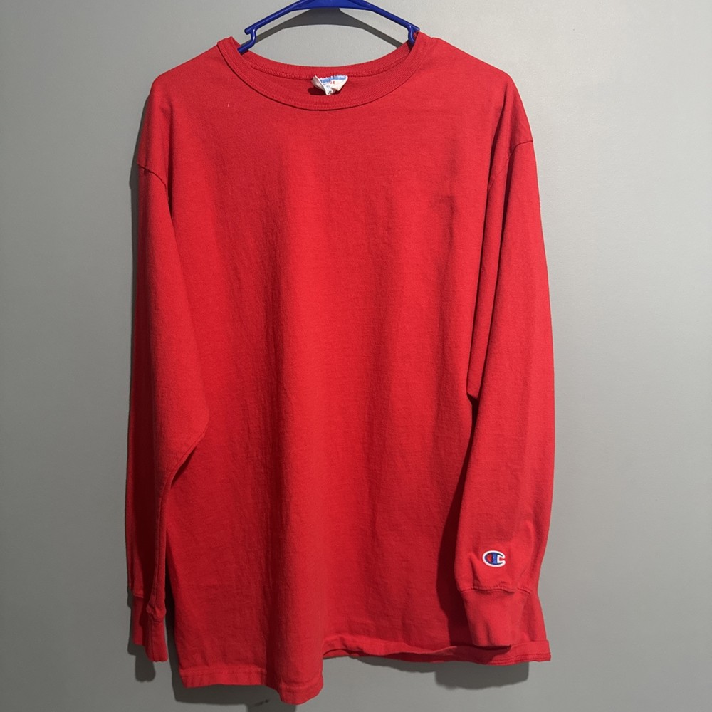 VINTAGE CHAMPION Shirt Medium Adult Red Long Sleeve Tee VTG RARE 🔥 80/90s Blank
