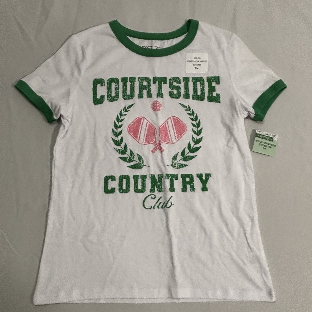 NWT ✅ Pickleball TEE White Green & Pink  Ladies Short Sleeve T-Shirt ✅ Small