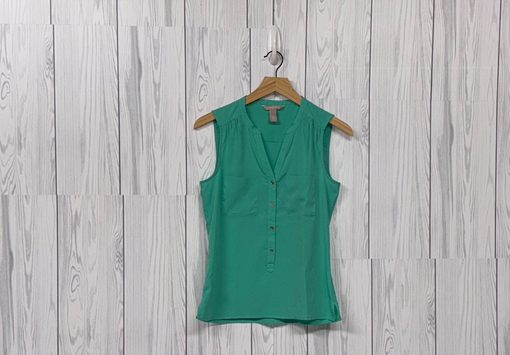 Banana Republic top womens size extra small petite sleeveless blouse solid green