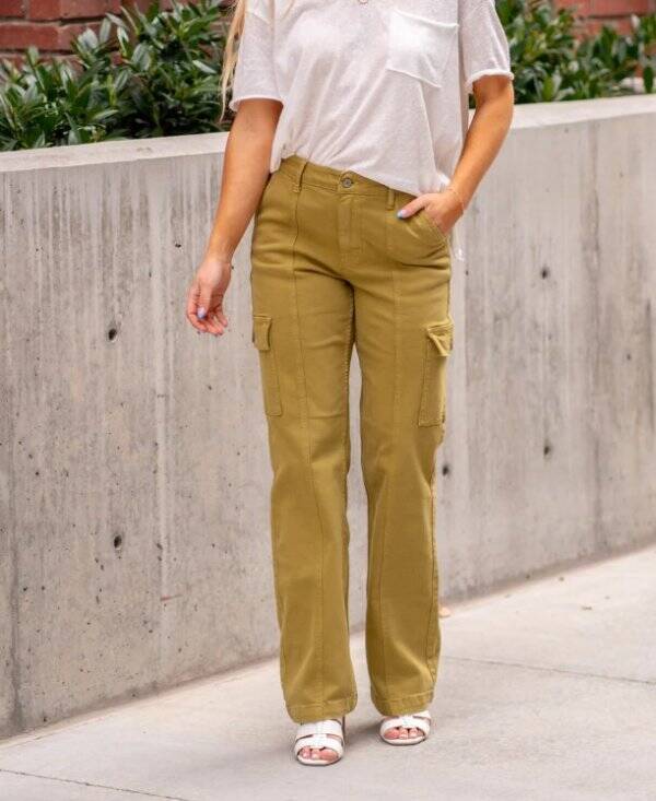 Judy Blue Wide Leg Garment Dyed Cargo Jeans Matcha 9/29