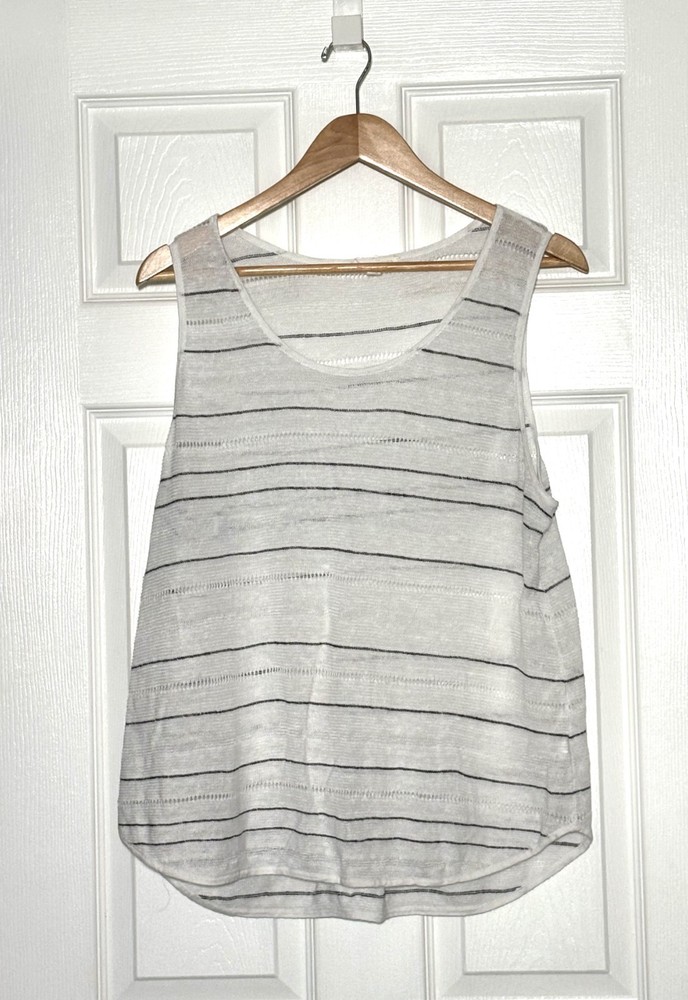 EILEEN FISHER Organic Linen Tank Top Sweater Womens Sz M Striped Knit Pullover
