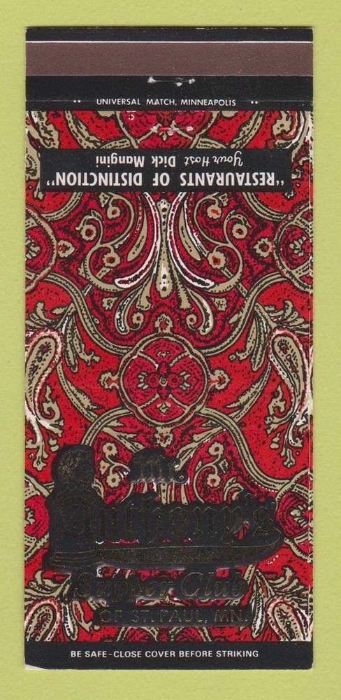 Matchbook Cover - Mr Anthony's Supper Club St Paul MN 30 Strike