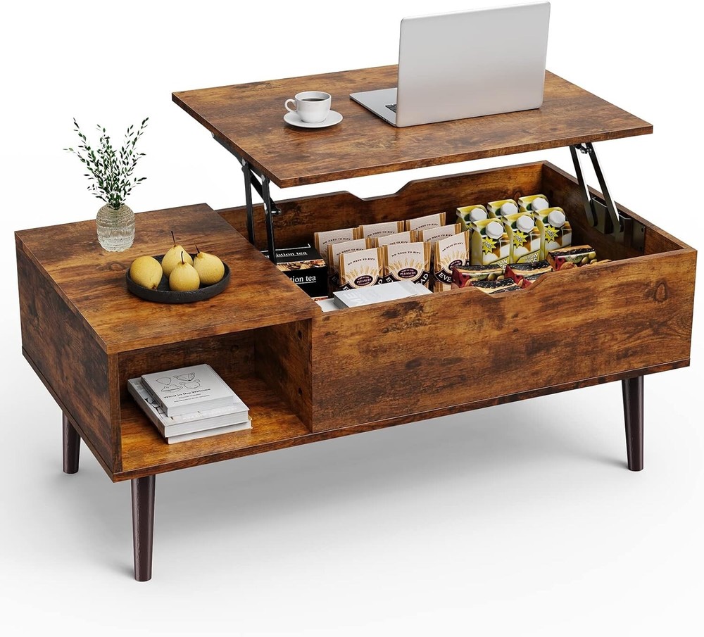 Top-Lift Coffee Table W/ Hidden Storage and Side Drawer for Living Room/Office