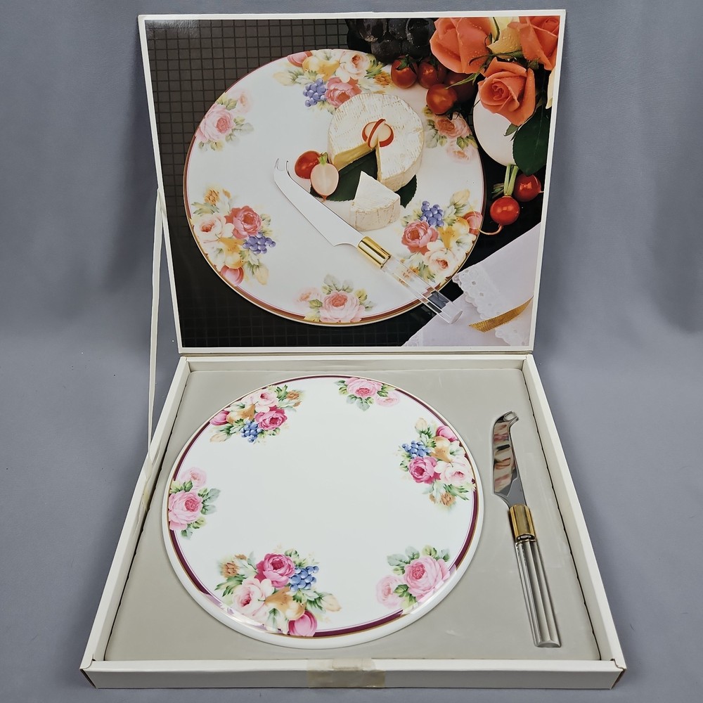 Vtg MIKASA Rosemead Bone China Cheese/Cake Plate & Knife Set Floral Rose FX013