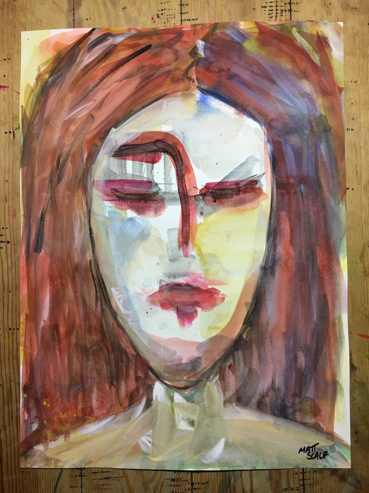 Matt Scalf 18x24 Woman Portrait Abstract ORIGINAL PAINTING Face Modern Female