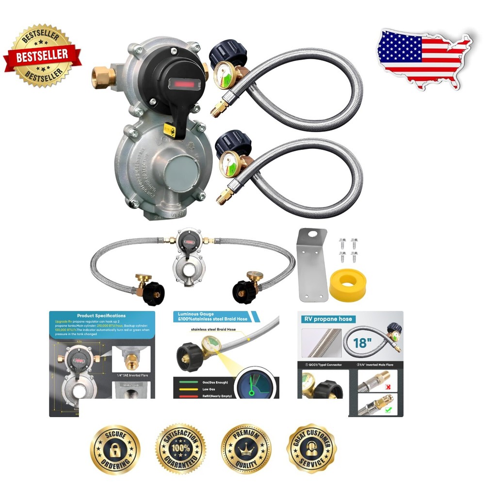 Heavy-Duty 2-Stage RV Propane Regulator with 18