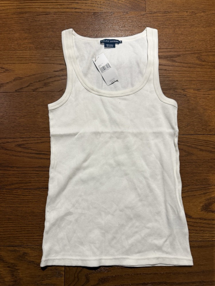 Ralph Lauren XL White Ribbed Tank Top 100% Cotton NWT