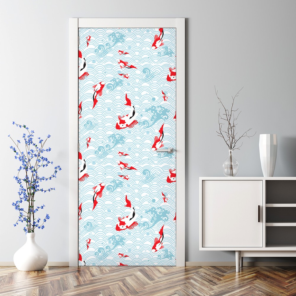 Koi carp Bubble Free Door sticker red and blue Decal Home Decor