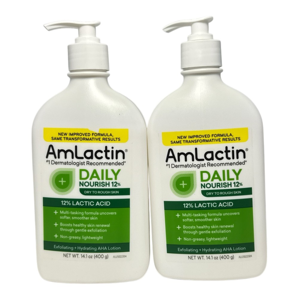 AmLactin Daily Nourish 12% Dry to Rough Skin Lotion 14.1oz./400g New; LOT OF 2