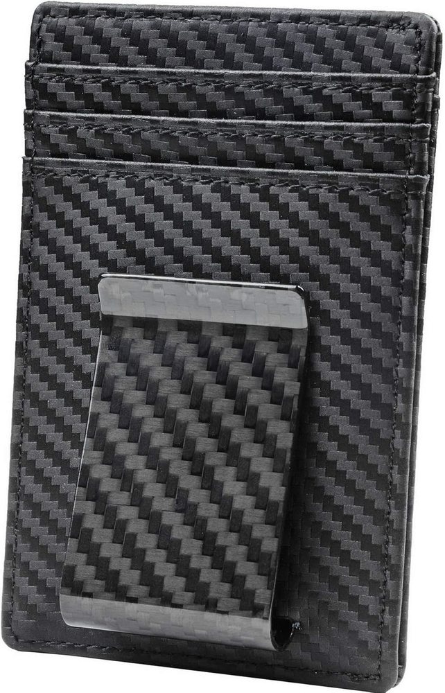 Carbon Fiber Money Clip Wallet RFID Blocking Slim Minimalist Black Holder
