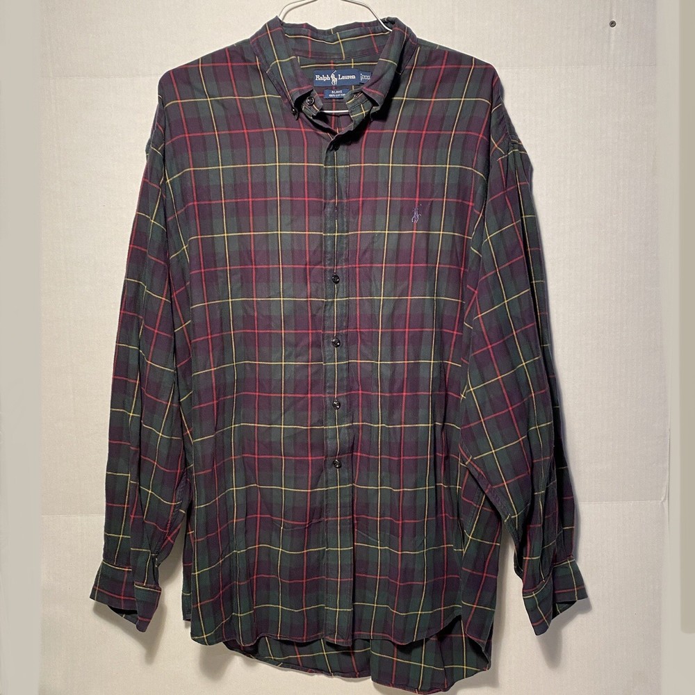 Ralph Lauren Blake Men XXL Red Green Plaid Long Sleeve Button Down Cotton Shirt