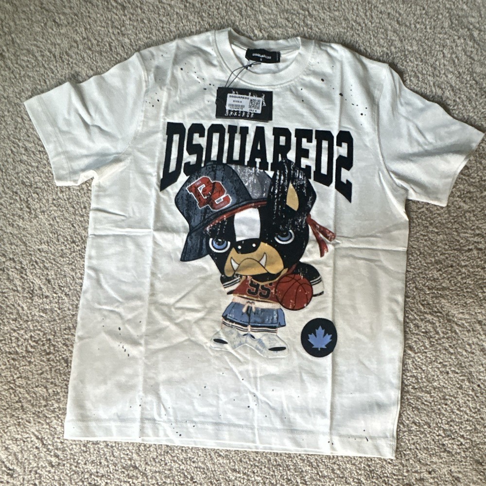 Dsquared2 Men’s M White Graphic Logo Crew Neck Short Sleeve Cotton T-Shirt