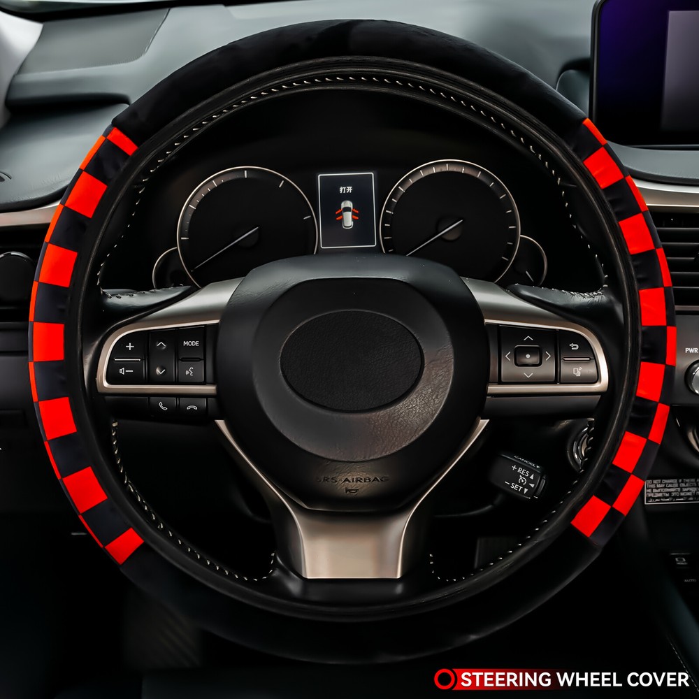 Universal Non-Slip Velour Steering Wheel Cover for Winter Sports in Black and Red