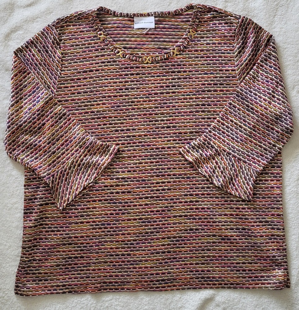 Alfred Dunner Blouse Women's 2x  Multicolor Top 3/4 Flutter Sleeve Stretch