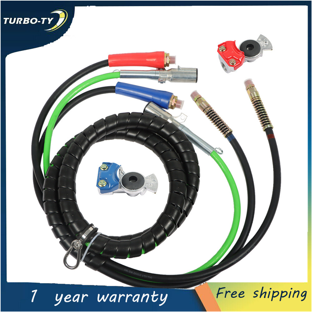 7 Way Semi Truck Trailer Cable 12ft ABS Air Line Hose Wrap 3 in 1-image