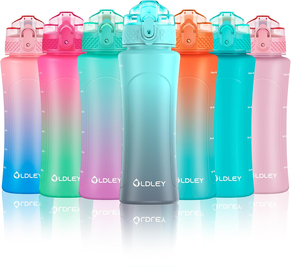 Kids Water Bottle with Straw 15 Oz Bpa-Free Leak-Proof Motivational Water Bottle
