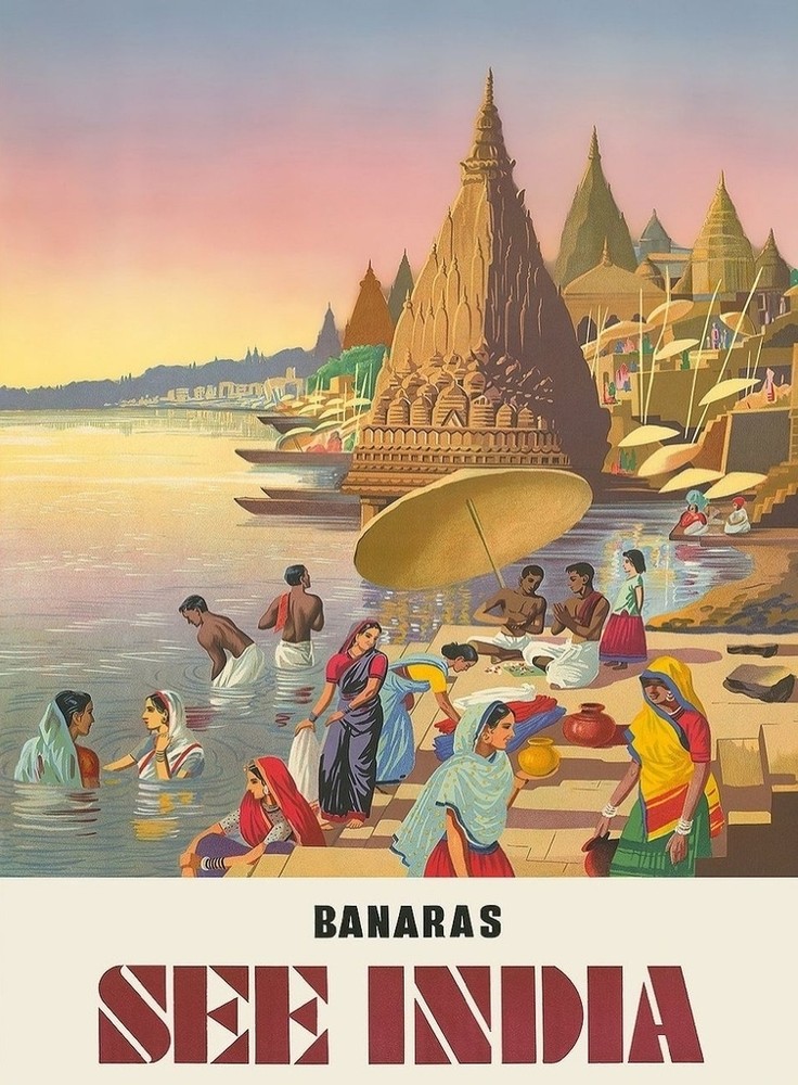 Cool Retro Travel Poster *FRAMED* CANVAS ART Ganges River India 24x16
