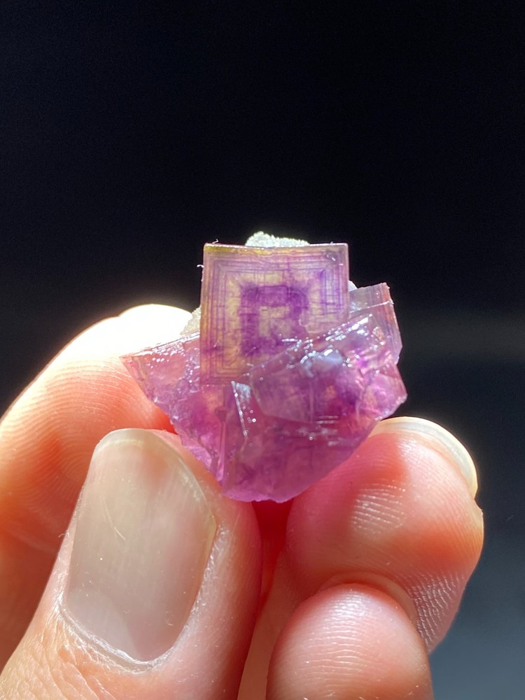 Exquisite Natural Purple Multi-Layer Window Cubic Fluorite Crystal,Anhui