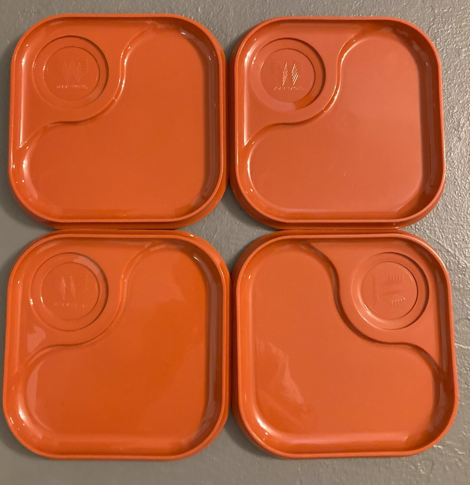 4 VINTAGE WHATABURGER ORANGE FOOD SERVING TRAYS LOT COLLECTIBLE WALL SHELF DECOR