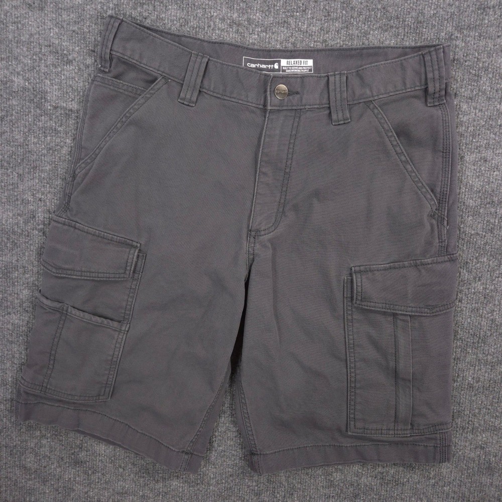 Carhartt Rigby Canvas Work Shorts Mens 32 Gray Cargos Rugged Flex Relaxed Fit