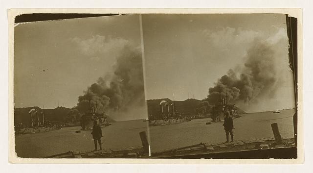 Photo:Port Arthur,raging fire,Golden Hill,Japanese shells