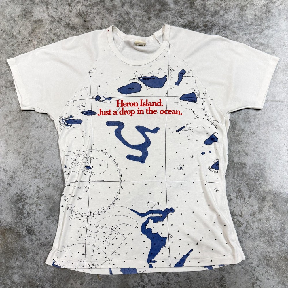 Vintage Radford Shirt Mens Small White Heron Island Nautical Map Graphic Tee