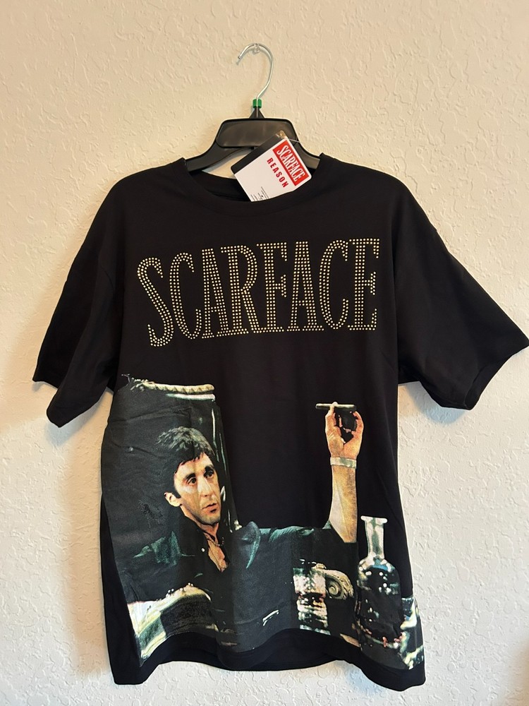 Scarface Tony Montana Rhinestone T-Shirt Black Mens L NWT REASON Streetwear