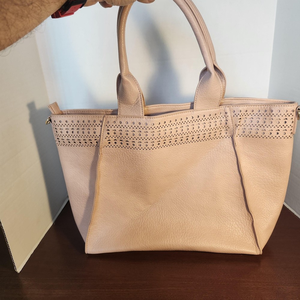 Blush Pink Vegan Leather Tote Bag with Cutout Pattern for Women