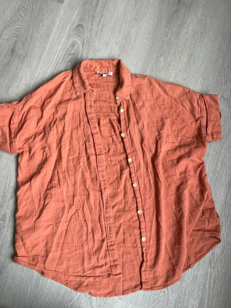 Madewell Linen Blend Top Button Down Short Sleeve Shirt Relaxed Fit XS