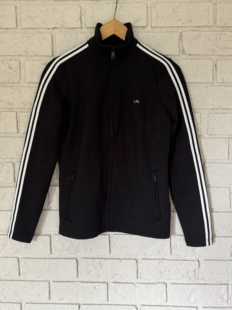 Lauren Ralph Lauren Women's Black Striped Track Jacket M Full Zip Lightweight