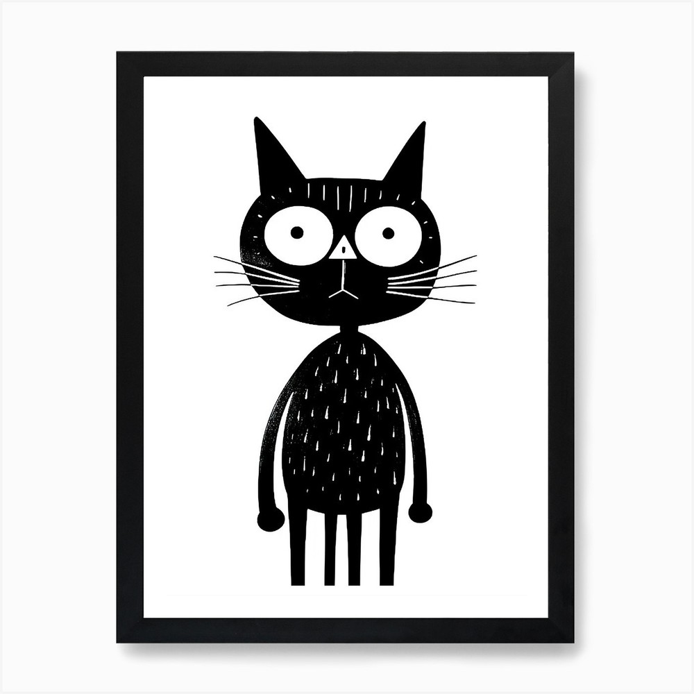 Ink Cat Line Drawing Art Print Framed Poster Canvas Wall Decor