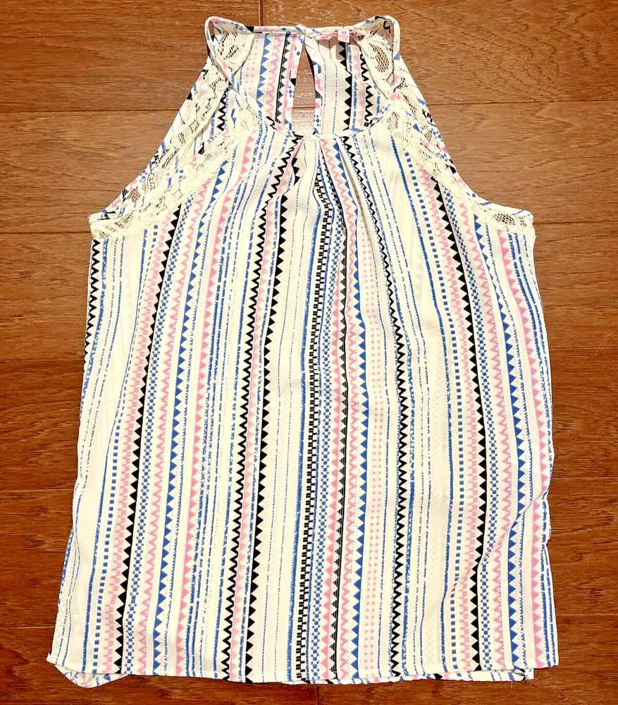 Candie's Tank Top Cami with Lace Trim Size Medium Geometric Stripe