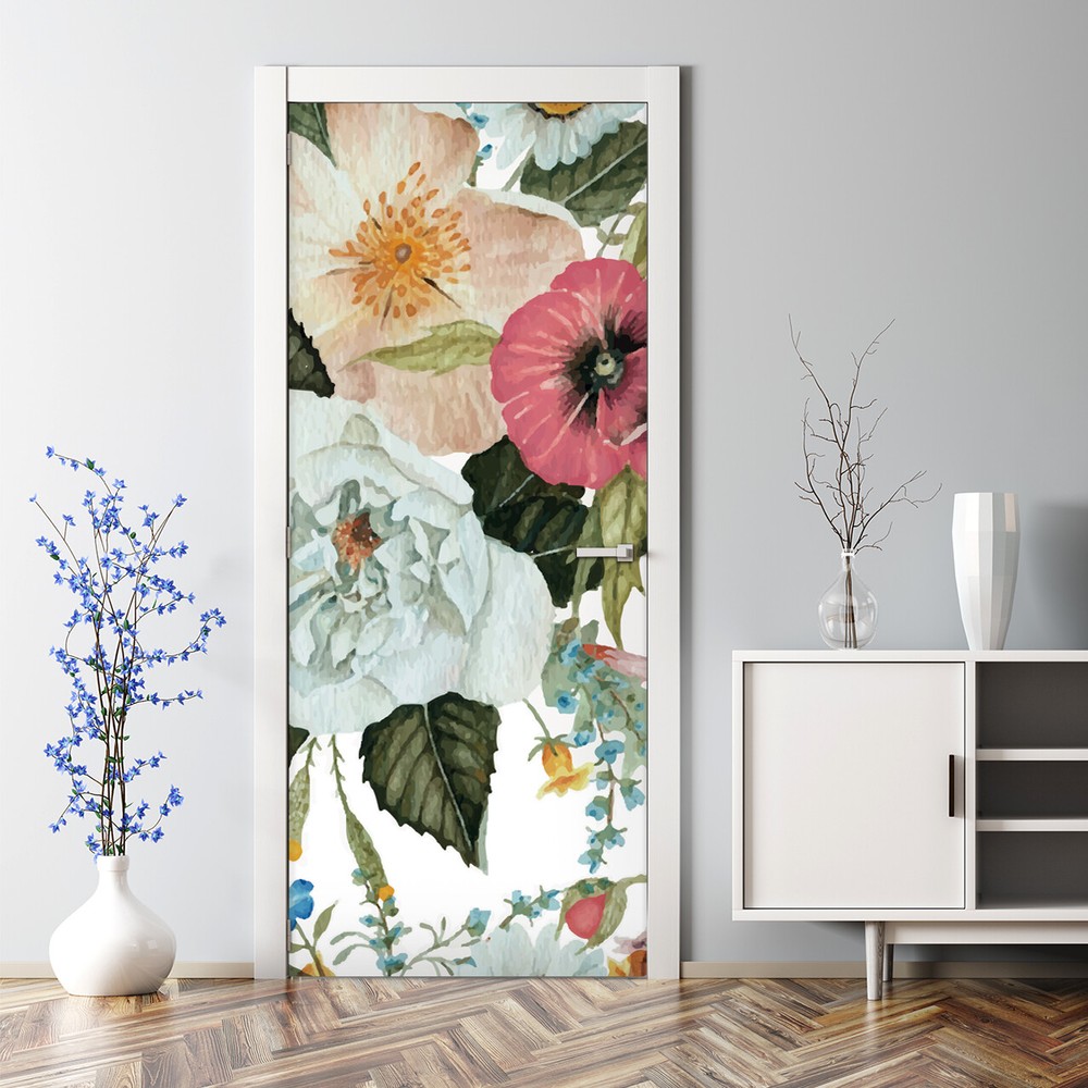 Flowers Mural Bubble Free Botanical Bouquet Artwork Repositionable Door Decal