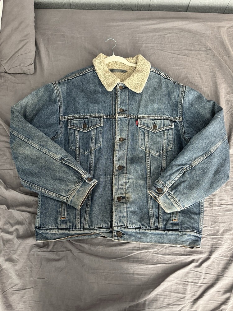 Levi's Men's Trucker Jacket Denim Jeans Sherpa Medium Wash 163650089, Size XXL