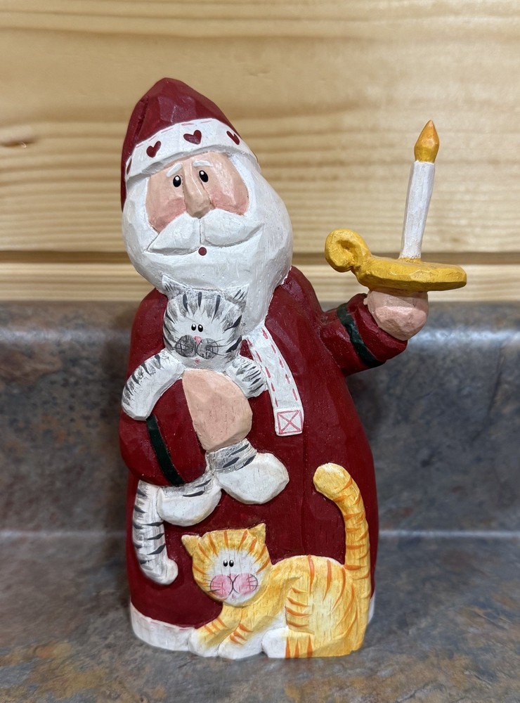 Christmas Eddie Walker Santa With Candle Kittens Cats Figurine Midwest