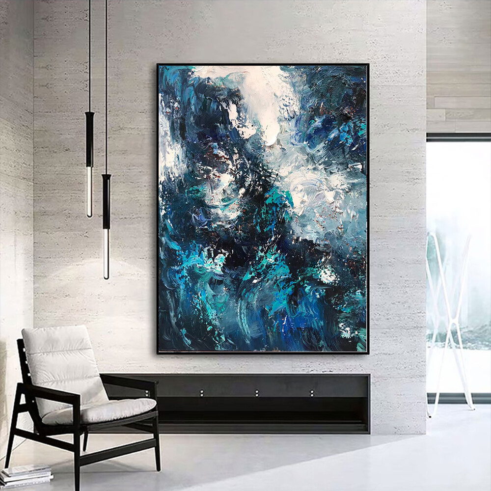 Abstract Blue Green Colour Knife Oil Painting Hand Painted Modern Home Decor