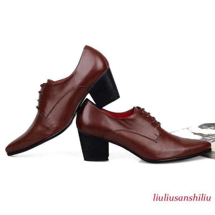 Men's Pointed Toe Lace Up Oxfords Leather Cuban Heel Formal Dress Shoes 4 Colors