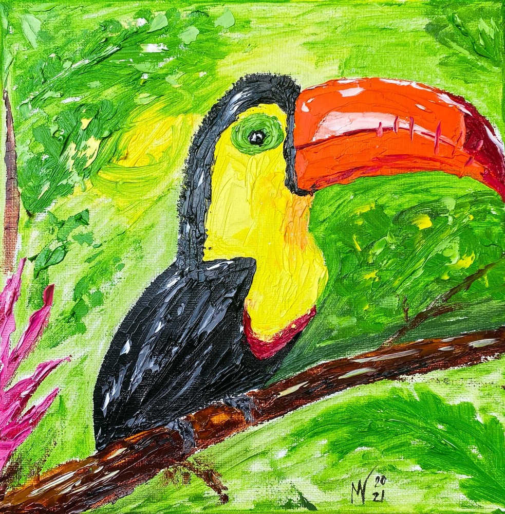 Toucan Painting Original Impasto Oil Painting Bird Wall Arts Canvas Art Tropical