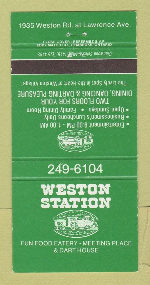 Matchbook Cover - Weston Station Weston ON 30 Strike