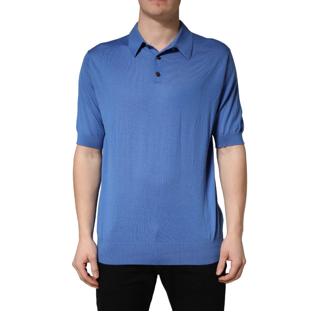 DOLCE & GABBANA T-shirt Blue Cashmere Short Sleeves Polo IT56/US46/XXL 1050usd