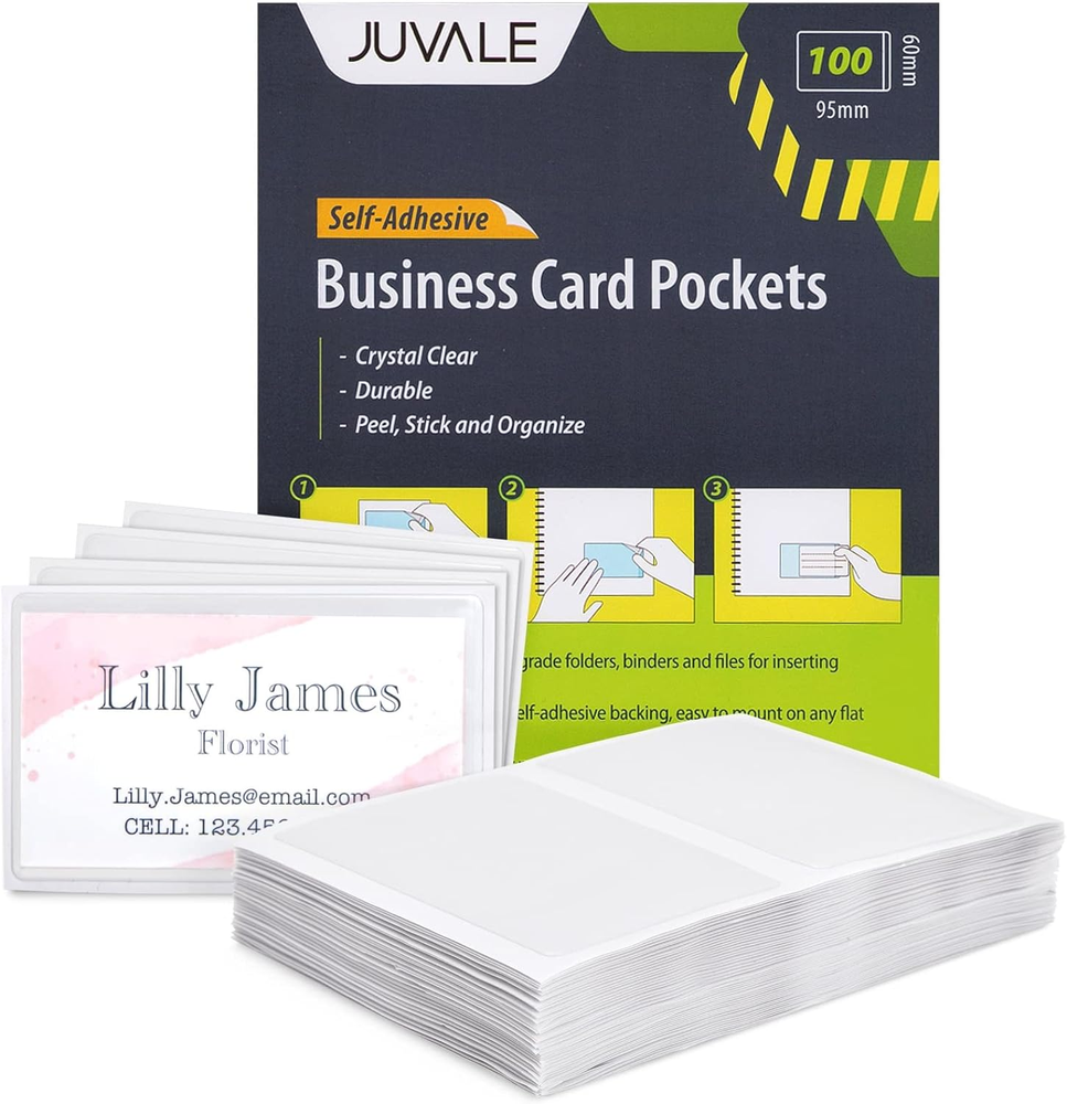 Juvale 100-Pack Clear Business Card Pockets Holders 3.75X2 In, Self-Adhesive